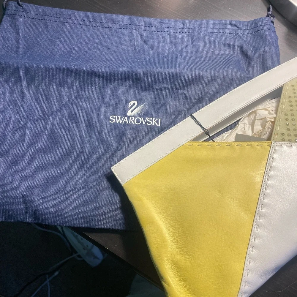 NEW Swarovski crystal embellished calfskin leather clutch